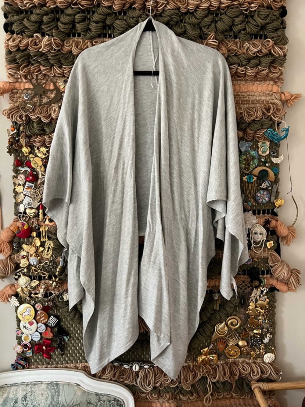 LOFT Ruana Sweater Shawl Grey Knit One Size